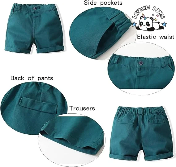 LEZONKIDS - New Coming Boy's Summer Casual Clothing Set Hawaiian Outfit Gentleman Short Sleeve Shirt Top+Shorts Suits